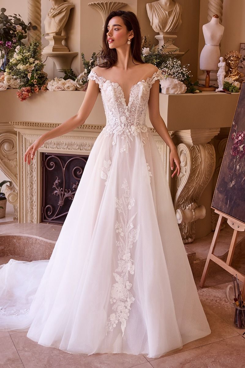 a line cap sleeve wedding dress Andrea and Leo Couture WL038 Cap Sleeve Wedding Dress Ballgown 18 / Off White/Nude