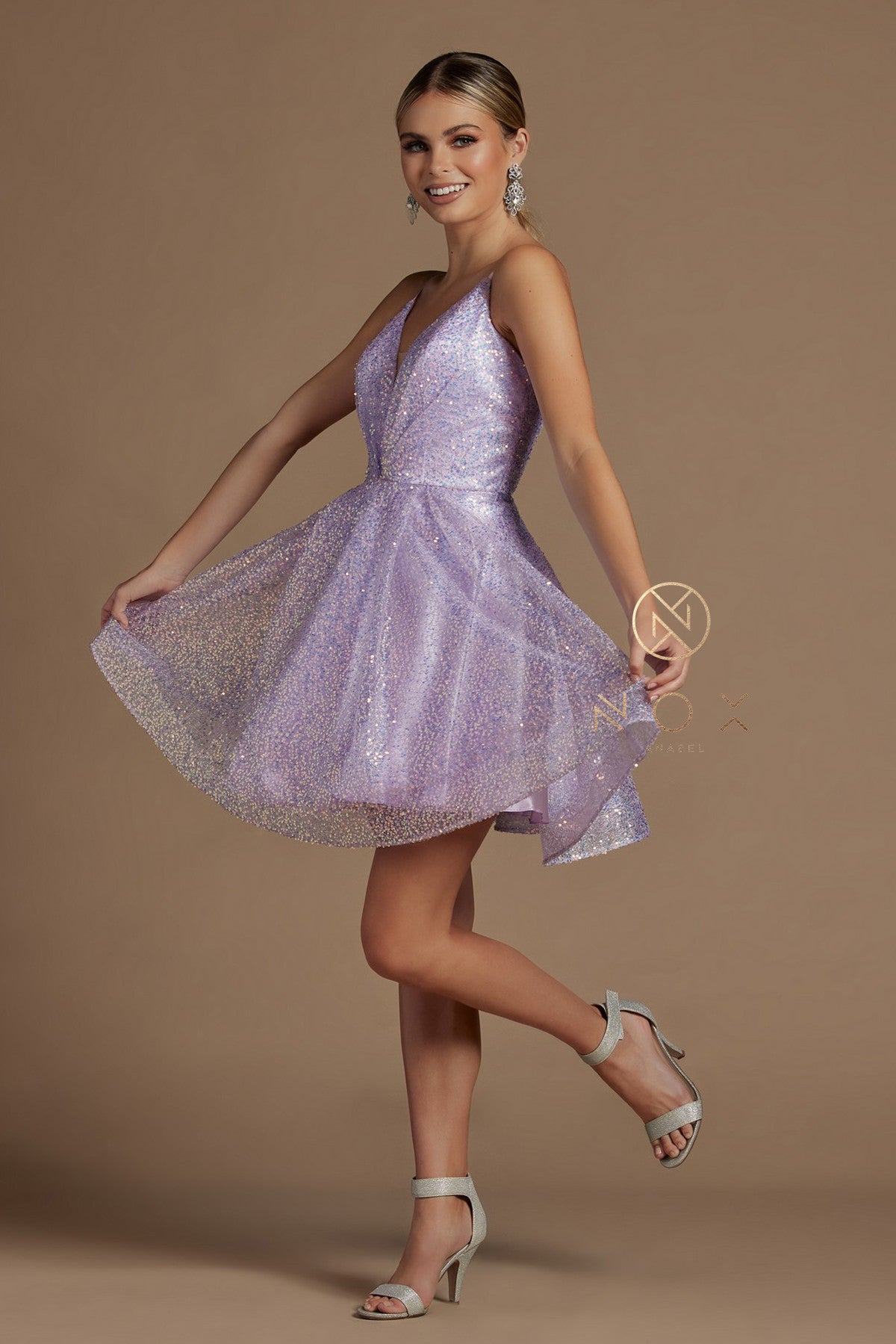 Nox Anabel R703 Size 2 Lilac/Multi Short Fit & Flare Sequin Formal Cocktails Dress V Neck Gown Nox Anabel R703 Size 2 Lilac/Multi Short Fit & Flare Sequin Formal Cocktails Dress V Neck Gown