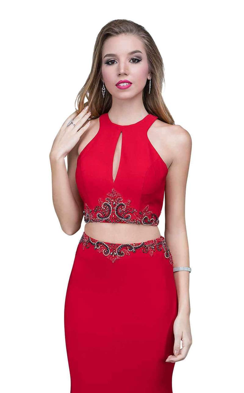 Nina Canacci 1353 Size 14 Royal Long Two Piece formal Dress Backless High Neck