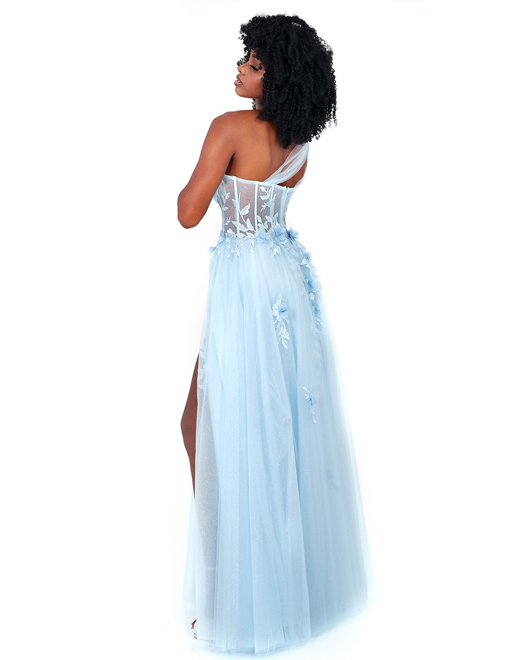 The Cecilia Couture 1516 is a modern and stylish formal dress with eye-catching features including a sheer lace shimmers, delicate one shoulder corset and an A-line tulle skirt. Perfect for special occasions and prom, this gorgeous dress will make you stand out. Slit skirt Sizes: 0-16 Colors: Lemon, Sky Blue