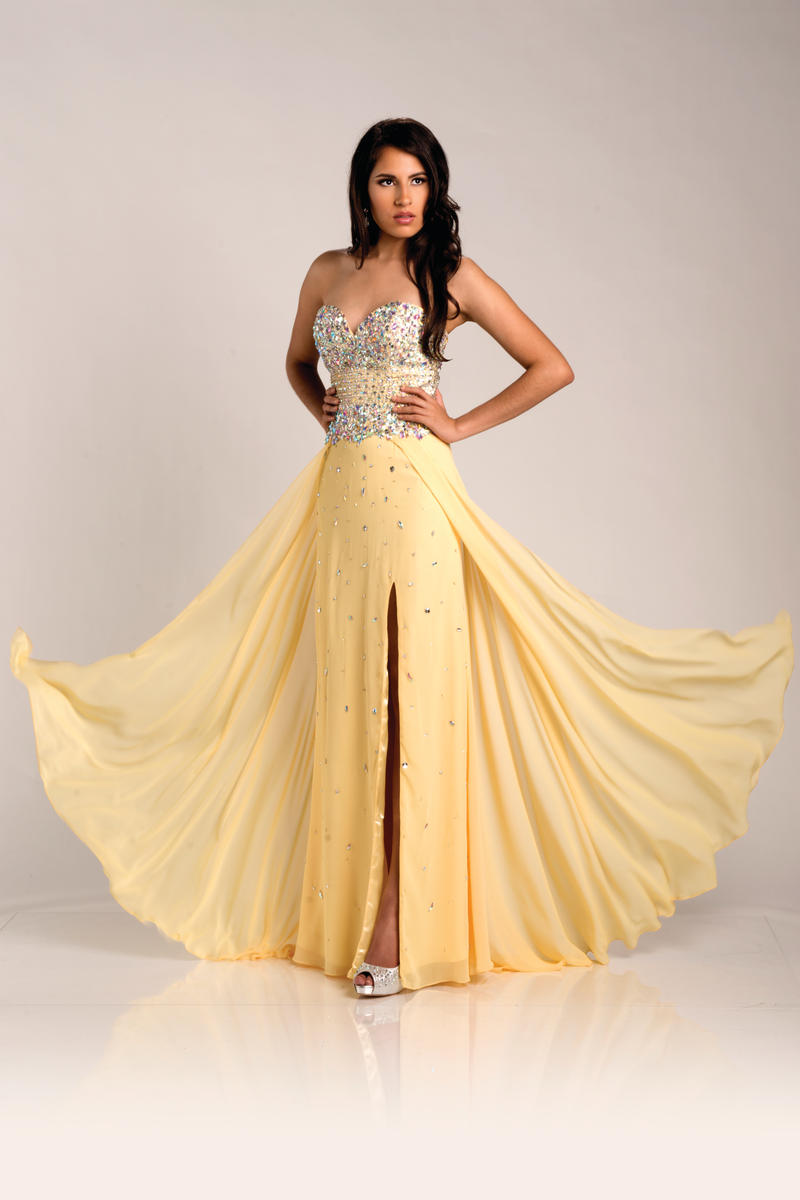 Envious Couture 15211 size 16 Yellow A Line Formal Dress Slit Prom