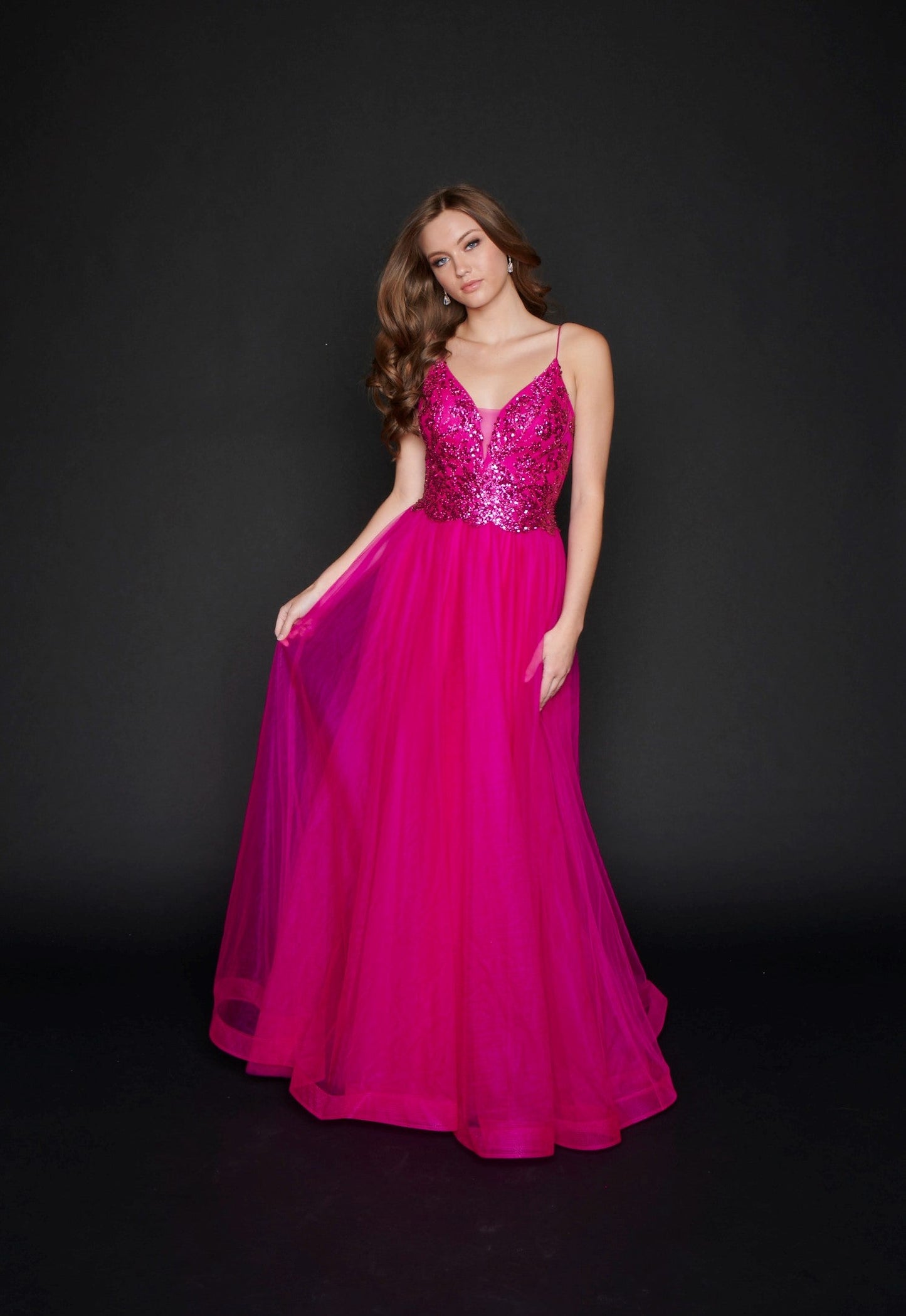 Nina Canacci 1522 Long V neck Pageant Prom dress or Evening Gown Long A Line Glitter Prom Dress Formal Party Gown V Neck Available Color: Magenta, Steel blue Available Size- 0-18