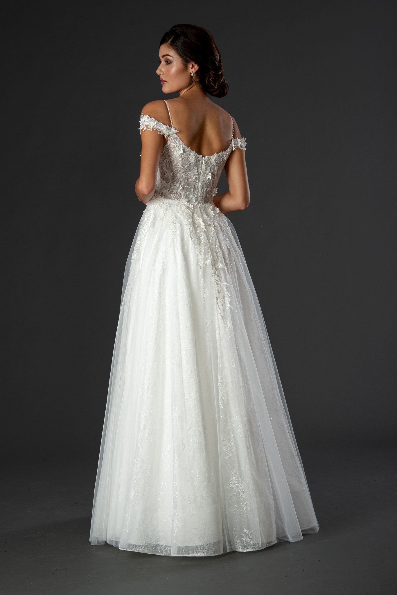 Stella Couture 21038 Long Lace A Line formal Dress Bridal Prom Pageant Sheer Corset Available Sizes: 4-18 Available Colors: Blue, Lilac, Off White, Yellow