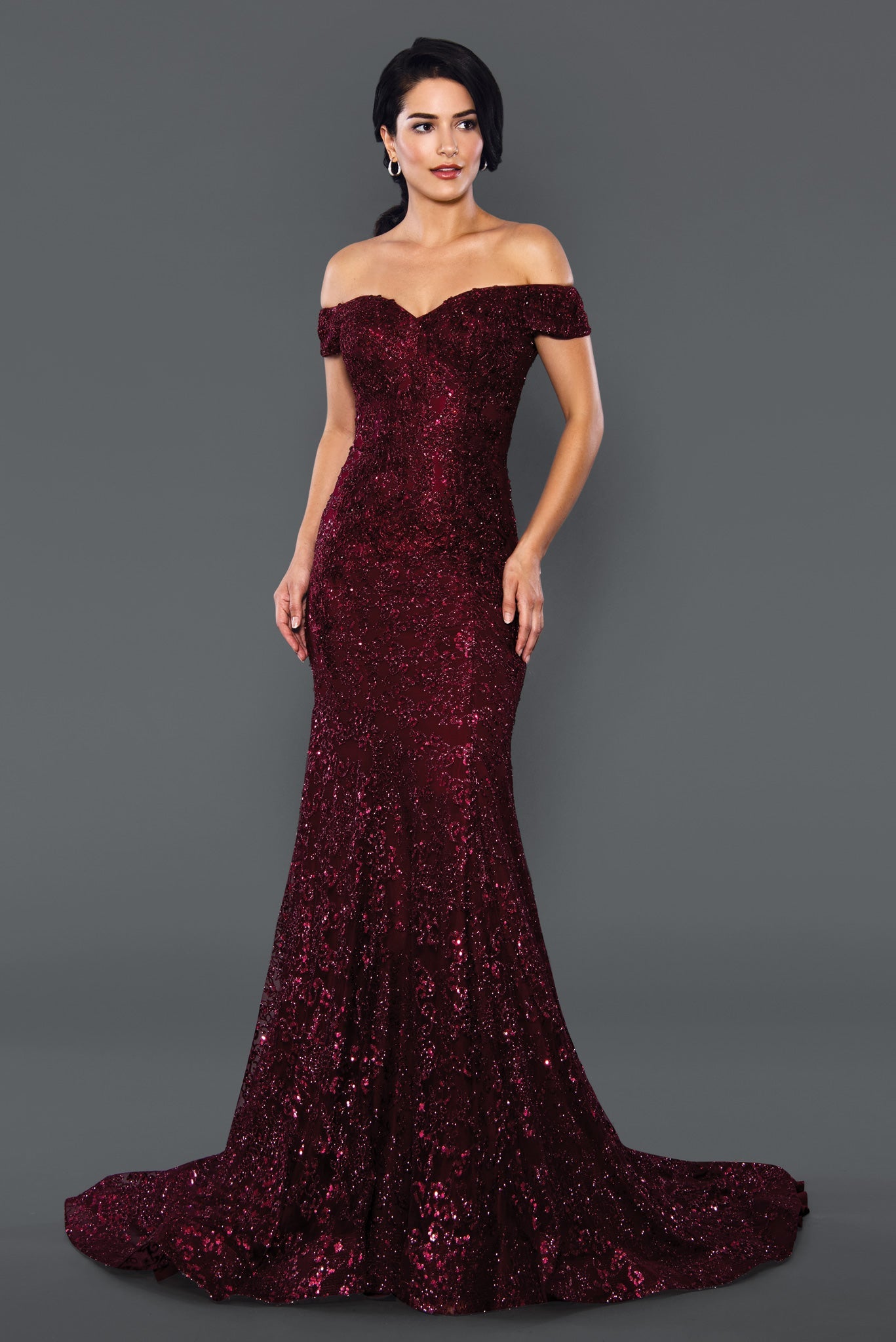 Stella Couture 22069 Size 20 Long Fitted shimmer Glitter off the shoul Glass Slipper Formals Stella Couture 22069 Size 20 Long Fitted shimmer Glitter off the shoul Glass Slipper Formals