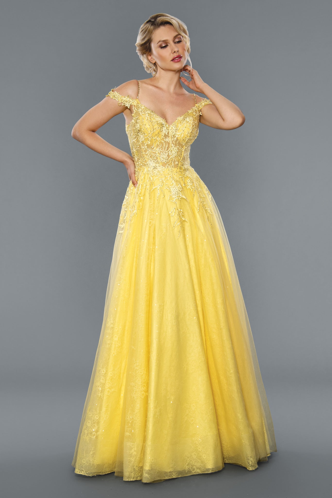 Stella Couture 21038 Size 10 Yellow Long Lace A Line formal Dress Bridal Prom Pageant Sheer Corset Stella Couture 21038 Size 10 Yellow Long Lace A Line formal Dress Bridal Prom Pageant Sheer Corset