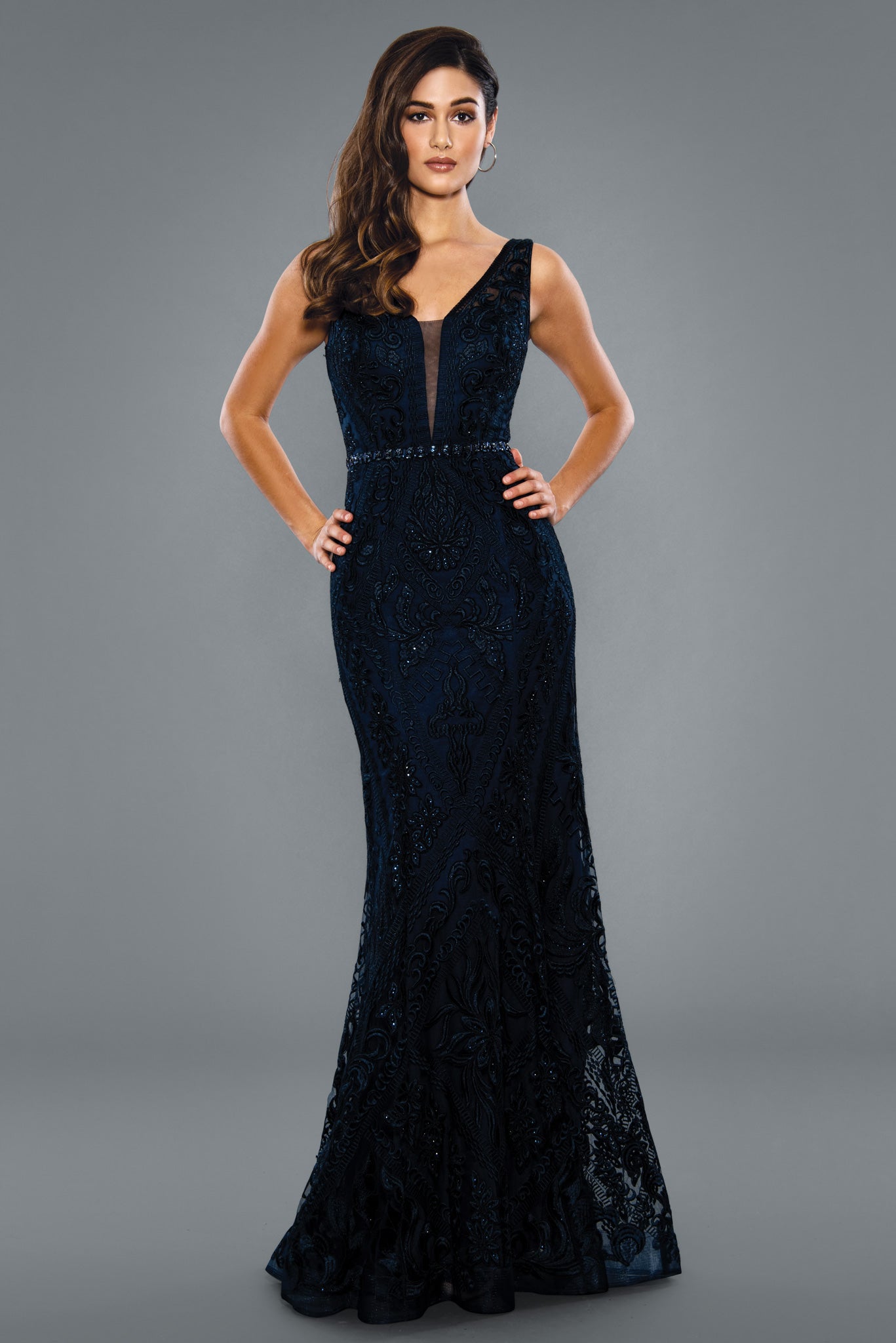 Stella Couture 20032 Size 12 Charcoal Long Fitted Shimmer Lace formal prom pageant dress evening gown Stella Couture 20032 Size 12 Charcoal Long Fitted Shimmer Lace formal prom pageant dress evening gown