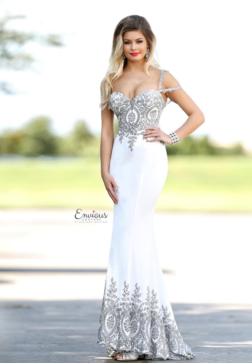 Envious Couture 18080 Size 10, 12 White/Gunmetal Long Fitted White Lac Glass Slipper Formals Envious Couture 18080 Size 10, 12 White/Gunmetal Long Fitted White Lac Glass Slipper Formals