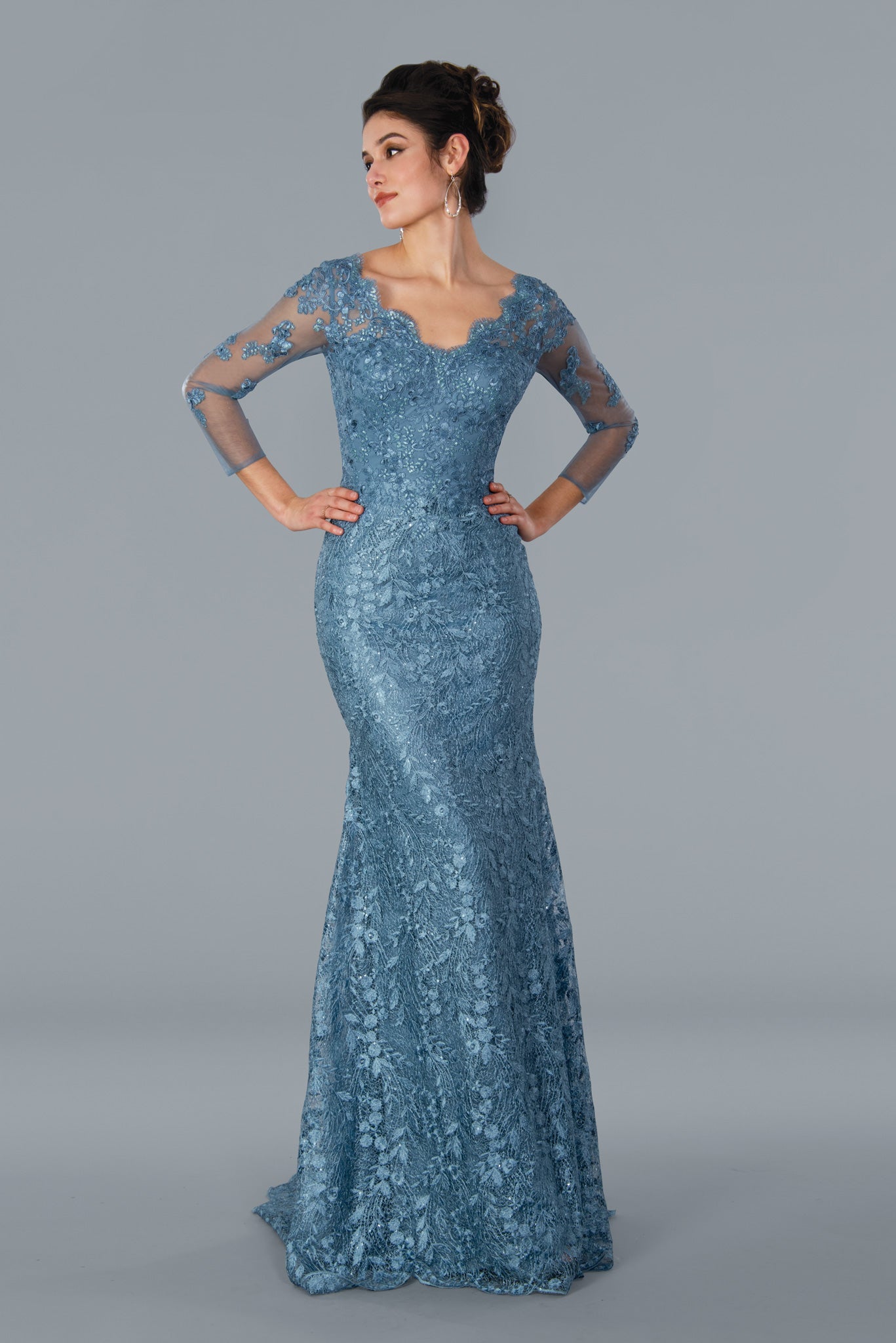 Stella Couture 22355 Size 18 Lace Gown Mother Of Dress Sheer Long Slee –  Glass Slipper Formals