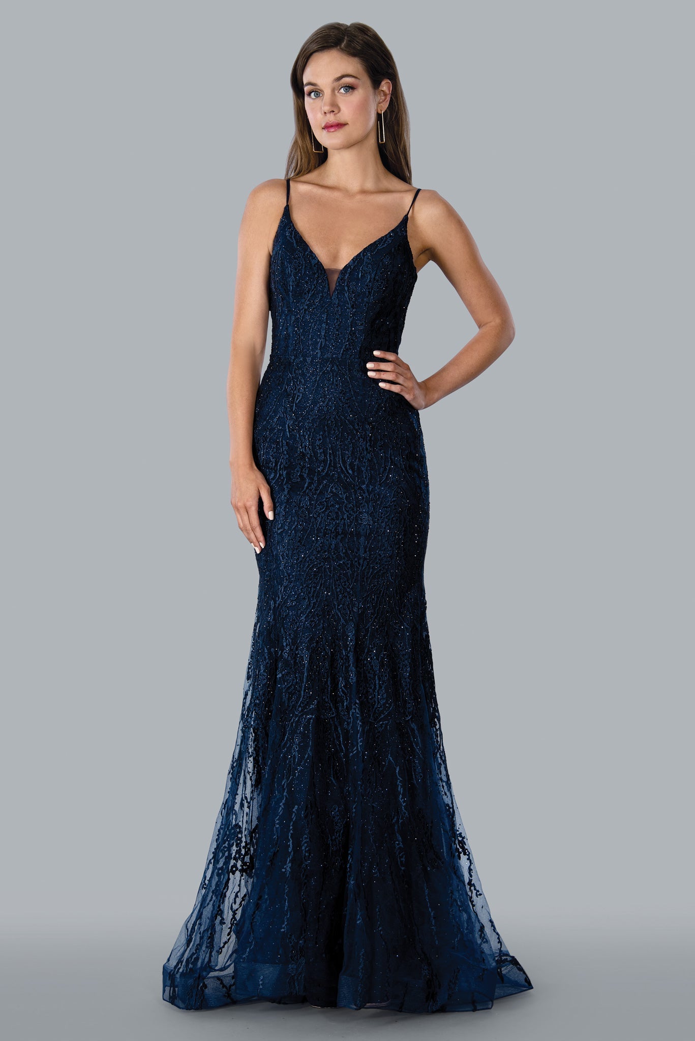 Stella Couture 23140 Size 2 Navy Long Fitted Crystal Lace Mermaid Prom Dress Backless Formal Gown Corset Stella Couture 23140 Size 2 Navy Long Fitted Crystal Lace Mermaid Prom Dress Backless Formal Gown Corset