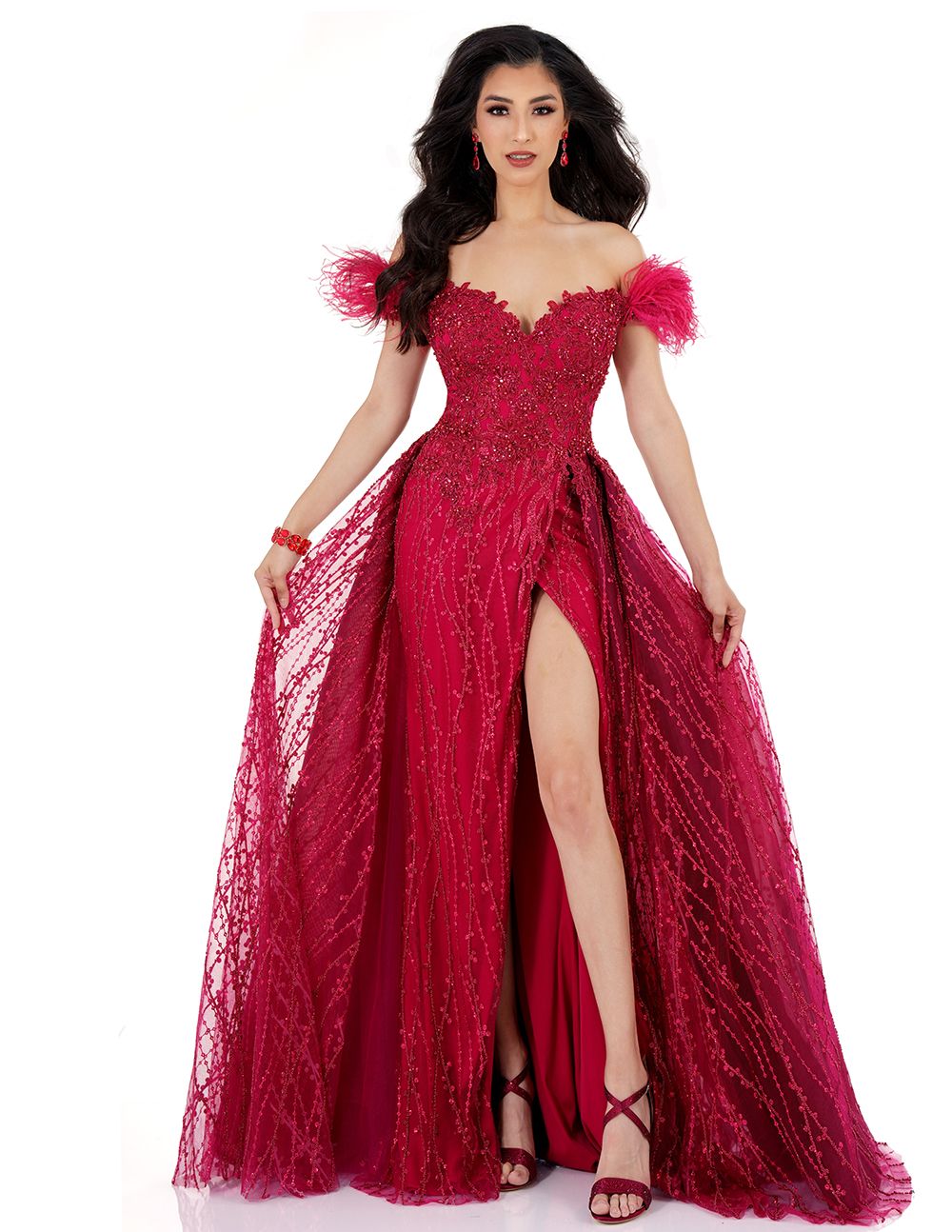 Cecilia Couture 2530 size 4 Red Feather Off Shoulder Overskirt Beaded Glass Slipper Formals Cecilia Couture 2530 size 4 Red Feather Off Shoulder Overskirt Beaded Glass Slipper Formals