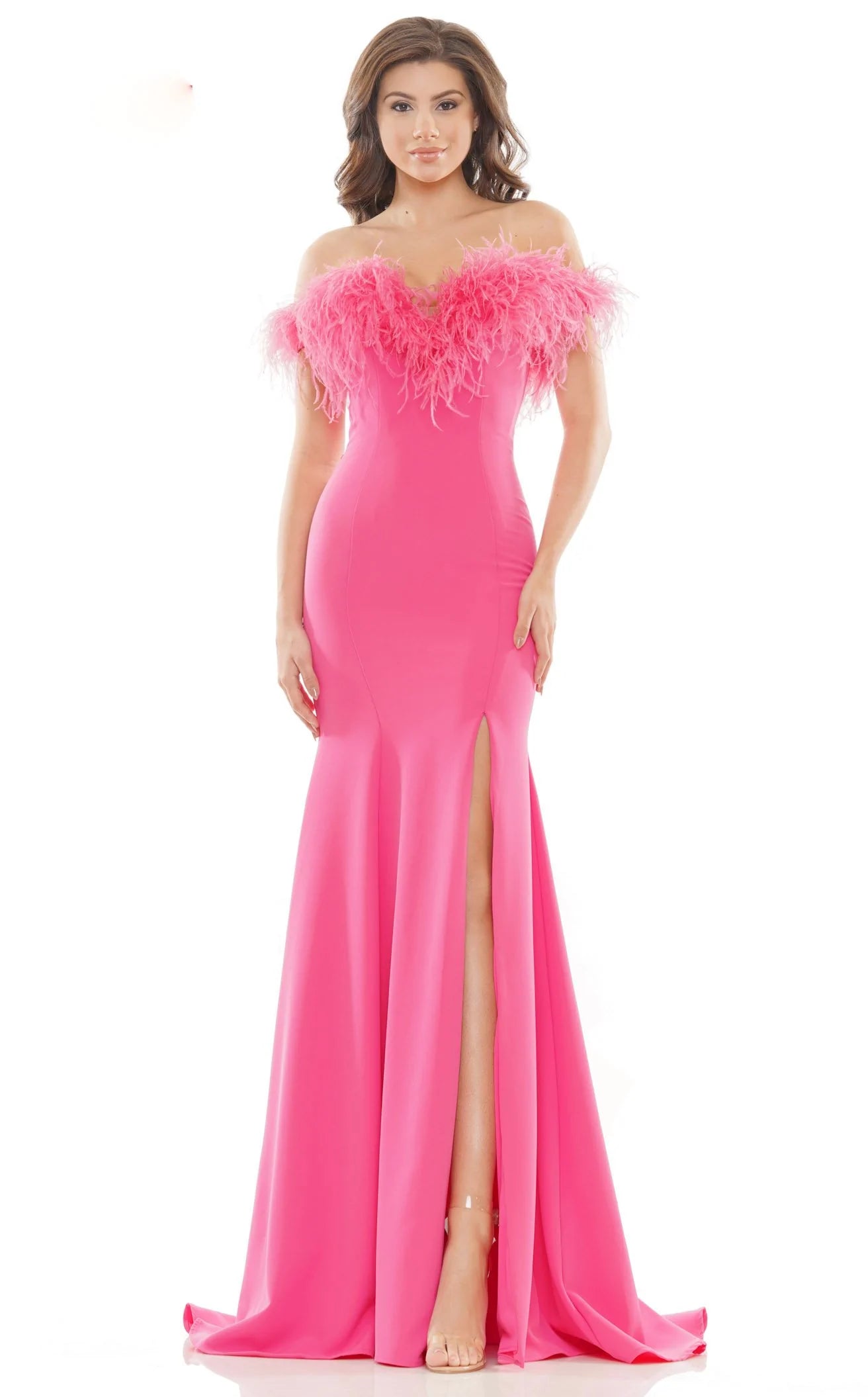 Colors Dress 2663 Size 4 Hot Pink Long Fitted Feather off the Shoulder Formal Prom Dress Slit Pageant Gown Colors Dress 2663 Size 4 Hot Pink Long Fitted Feather off the Shoulder Formal Prom Dress Slit Pageant Gown
