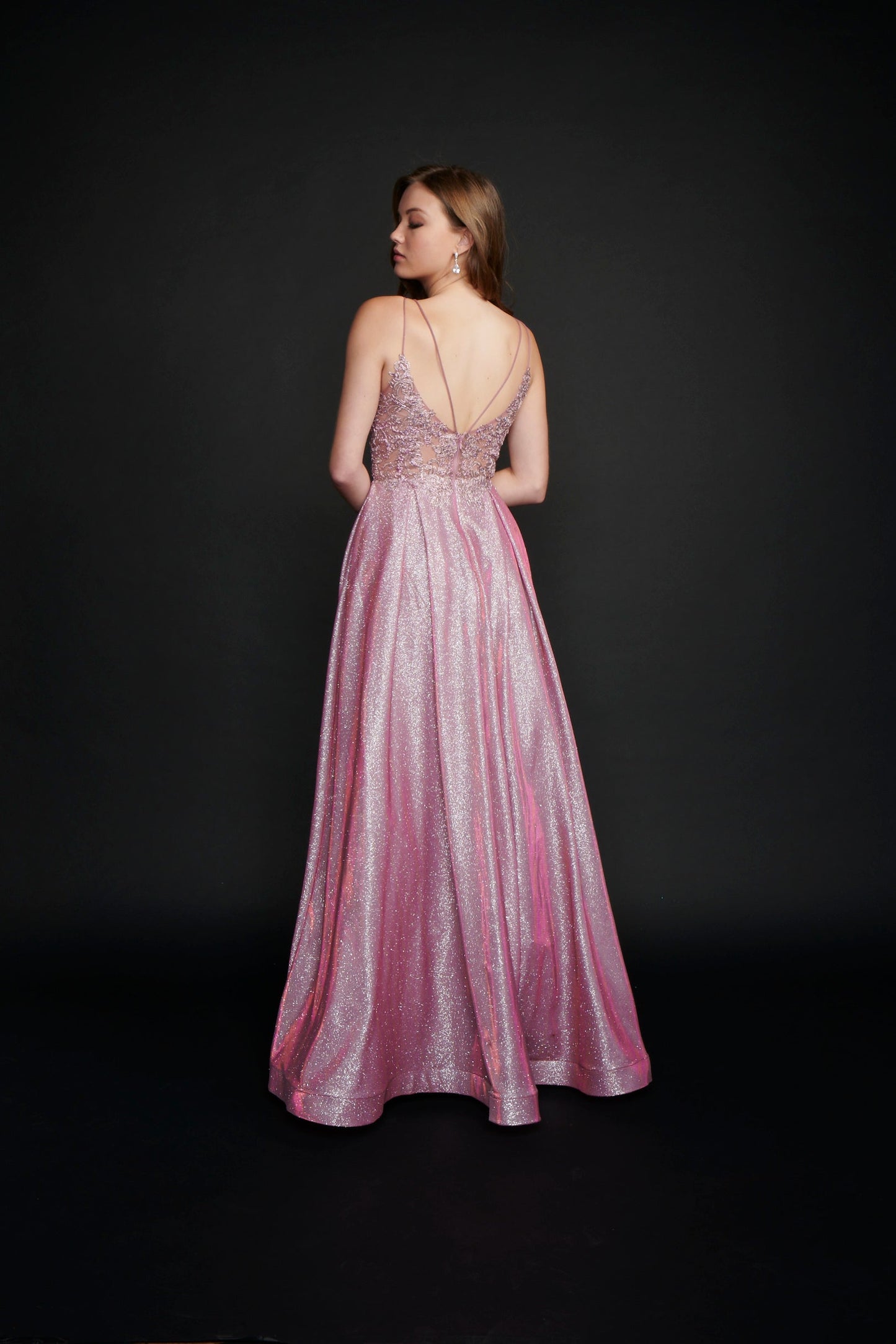 Nina Canacci 3186 Long Shimmer Sheer Lace Ballgown Prom Dress Pageant Gown Available Size- 0-18 Available Color- Mauve, Red