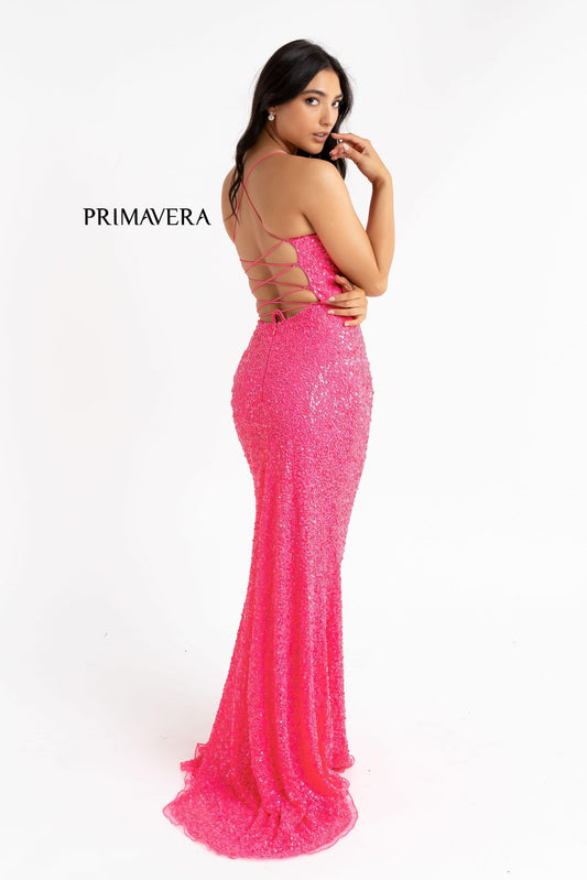 Primavera Couture 3290 Size 00 Hot Pink Prom Dress Sequin Backless