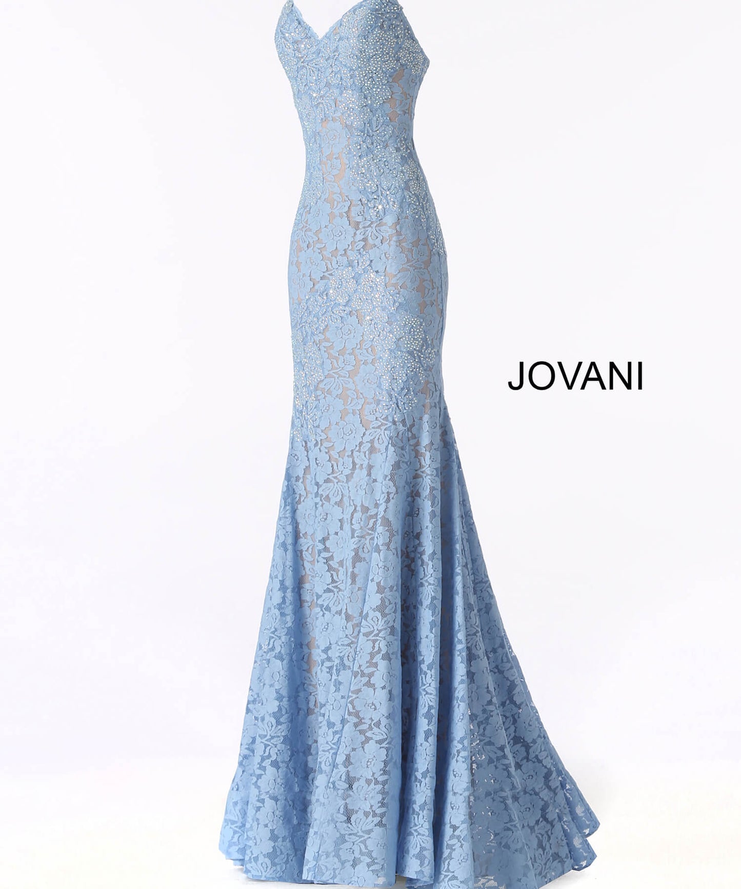 Jovani 37334 strapless embellished lace prom dress Fitted Mermaid Long peak point neckline