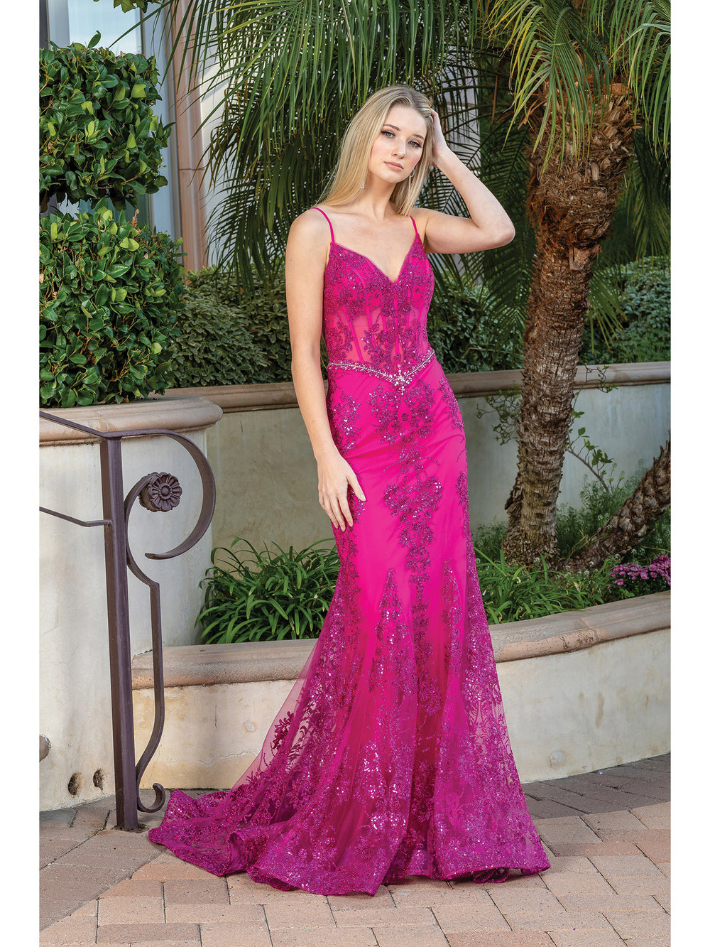 DQ 4118 Size 16 Fuchsia Long Sheer Sequin Mermaid Prom Dress Pageant Gown V Neck Crystal Belt DQ 4118 Size 16 Fuchsia Long Sheer Sequin Mermaid Prom Dress Pageant Gown V Neck Crystal Belt