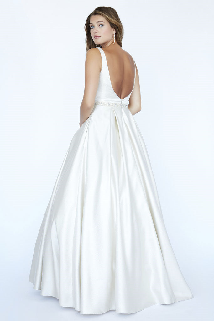 Jolene 19073 Size 4 Long Iridescent Shimmer Prom Dress Ballgown Pockets V neck