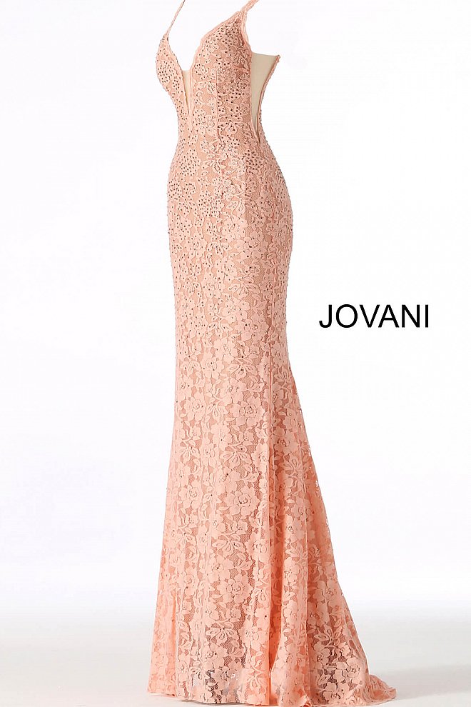 Jovani 48994 Size 10 Peach stretch lace prom dress pageant gown Wedding Guest Gown