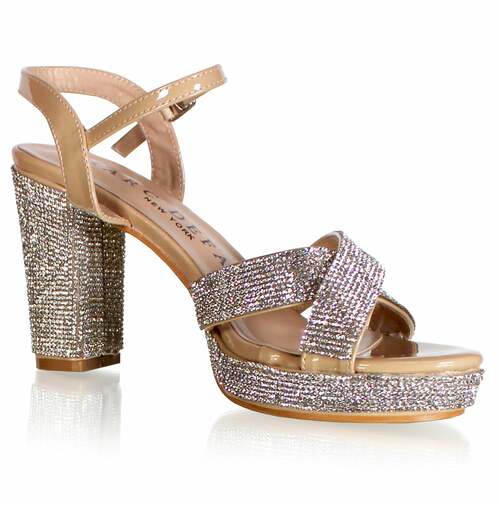 Marc Defang 4" Platform Prom & Pageant Heel Formal Shoes DESCRIPTION 4" Block heels, 1" Platforms Stoned trim over the straps and heels, perfect amount of sparkles Perfect pre-teen and Teen heels! Ankle strap, cross front straps Quick hook-on buckle for easy changing Light weight, performs amazingly well on stage and runway. Medium Width, run true to size. 5.5, 6, 6.5, 7, 7.5, 8, 8.5, 9, 9.5, 10, 11