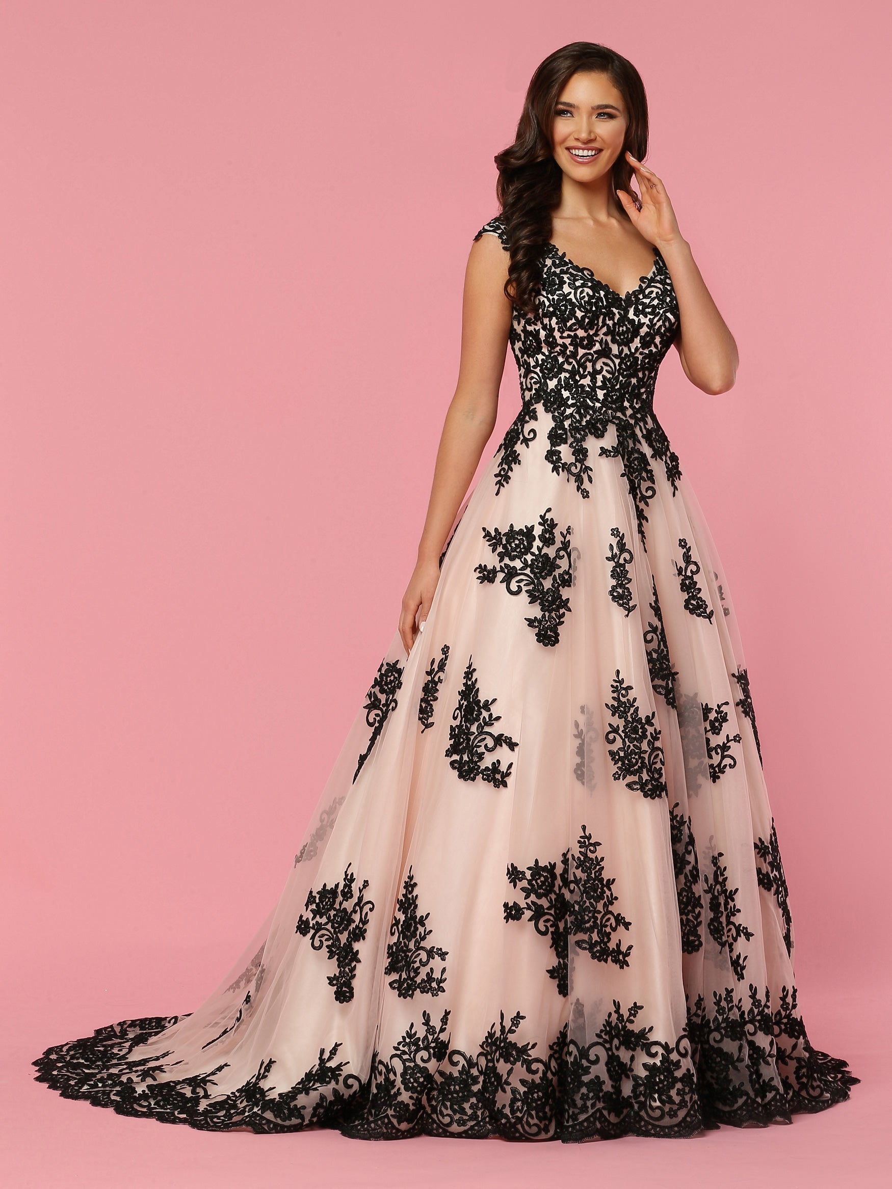 Davinci Bridal 50438 Long Lace A Line Ballgown Wedding Dress V Neck Black Bridal Gown 12 / Black/Black Davinci Bridal 50438 Long Lace A Line Ballgown Wedding Dress V Neck Black Bridal Gown 12 / Black/Black