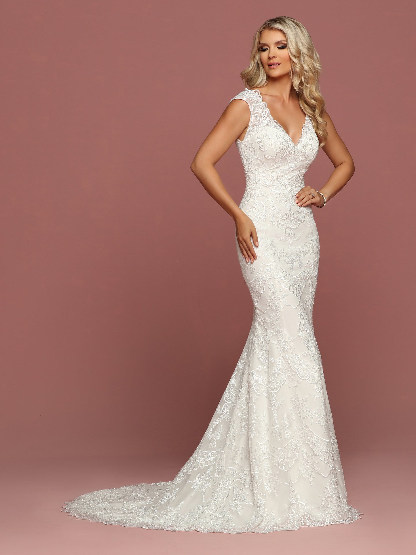 Davinci Bridal 50507 is a Tulle & Lace Fit & Flare Wedding Dress features a Deep V-Neckline, Wide Sheer Lace Straps, V-Back & Covered Buttons. Skirt finishes with Scalloped Lace Hem & Chapel Train. Available for 1-2 Week Delivery!!! Available Sizes: 2,4,6,8,10,12,14,16,18,20 Available Colors: Ivory