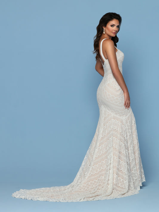 Davinci Bridal 50551 is a Beautiful Long Fitted All over Lace Wedding Dress with a Fitted Mermaid Silhouette. Sweetheart neckline with lace straps. Asymmetrical lace patterns give a sexy & Slimming affect. Train in the back Available for 1-2 Week Delivery!!! Available Sizes: 2,4,6,8,10,12,14,16,18,20 Available Colors: Ivory/Ivory, Ivory/Rose