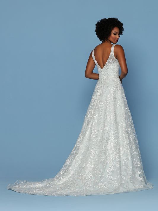 Davinci Bridal 50554 is an all over Embroidered Lace A Line Wedding Dress. This Ball gown features a V Neckline with sheer embroidered lace straps leading to an open V Back. Available for 1-2 Week Delivery!!! Available Sizes: 2,4,6,8,10,12,14,16,18,20 Available Colors: Ivory