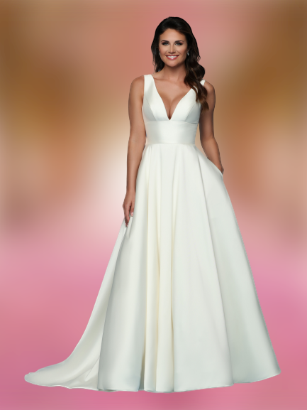 Davinci Bridal 50561 Mikado A Line Ballgown Wedding Dress Pockets V Neck Train 20 / Ivory Davinci Bridal 50561 Mikado A Line Ballgown Wedding Dress Pockets V Neck Train 20 / Ivory