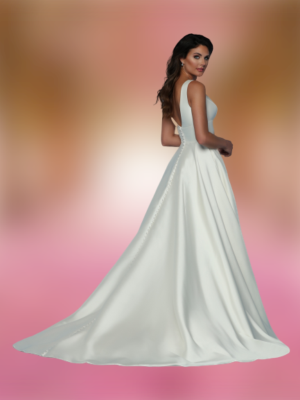 Davinci Bridal 50561 is a Full A Line Mikado Ball Gown Wedding Dress. Featuring a Full Skirt with Pockets! Luxurious V Neckline with a wide waistband, Open V Back, Gown Features a Full line of buttons down the entire back length of this dress into the train. Available for 1-2 Week Delivery!!! Available Sizes: 2,4,6,8,10,12,14,16,18,20 Available Colors: Ivory