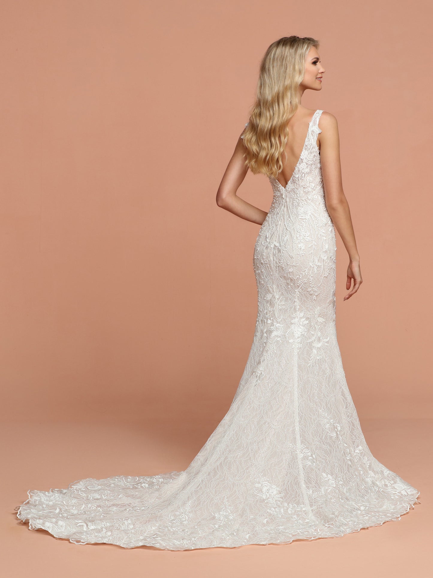 Davinci Bridal 50582 is a long Fitted All over Lace Embellished Wedding Dress. Featuring a V neckline with an open V back. Stunning gown is Hand beaded with a full lace train. Available for 1-2 Week Delivery!!! Available Sizes: 2,4,6,8,10,12,14,16,18,20 Available Colors: Ivory/Blush, Ivory/Ivory Available Colors: Ivory/Blush, Ivory/Ivory
