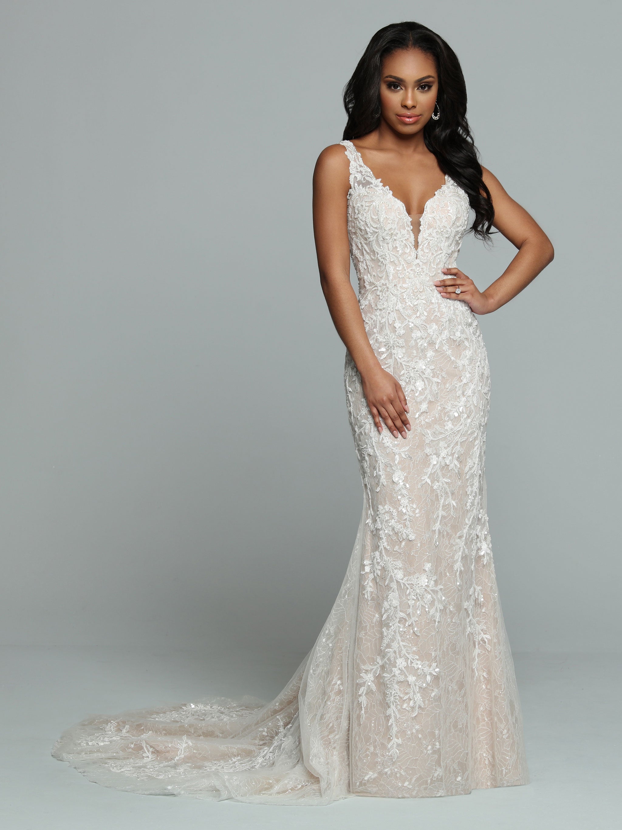 Davinci Bridal 50678 Fitted Beaded Lace Mermaid Wedding Dress