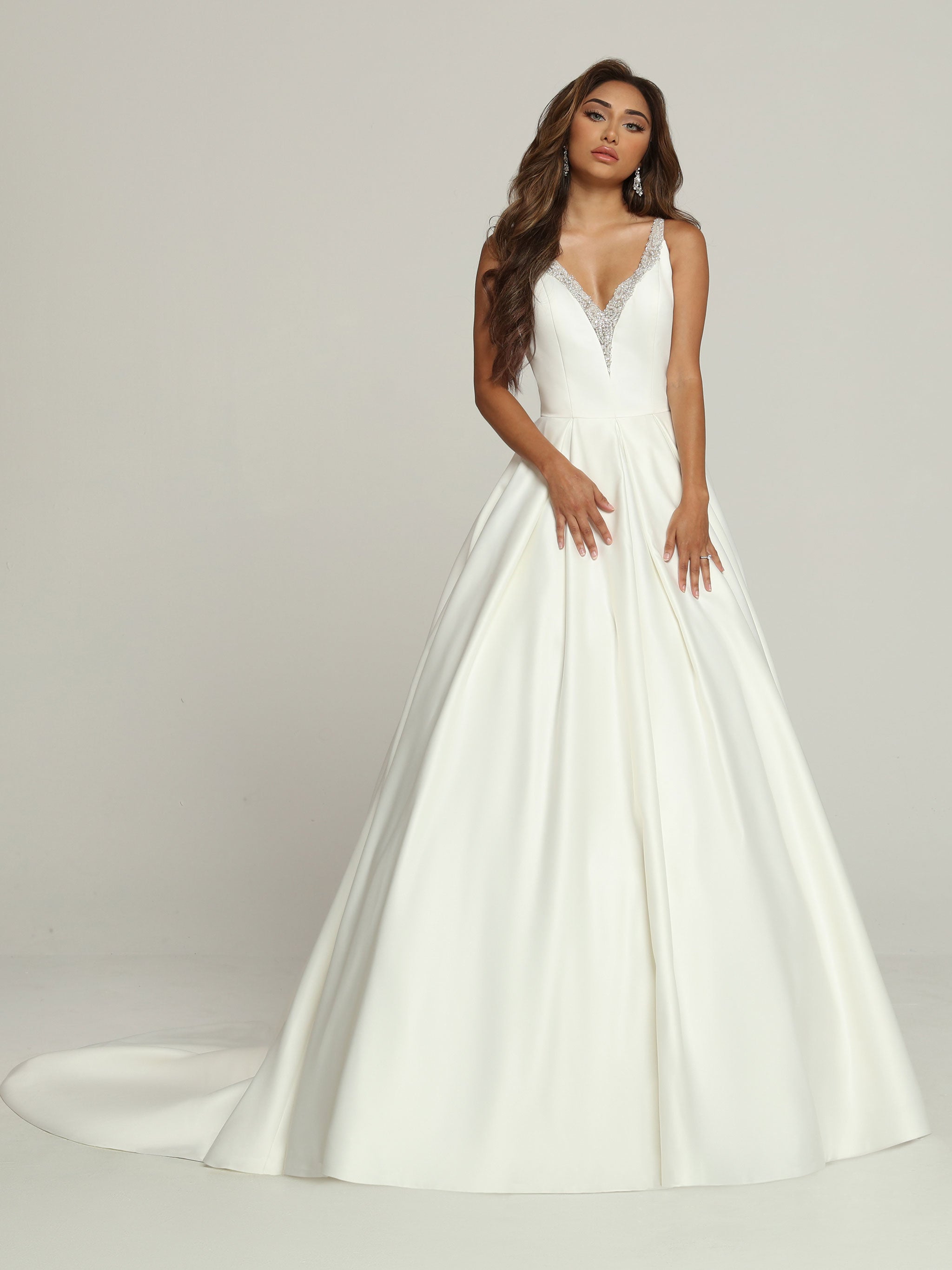 satin bling wedding dress Empire Waist Satin Draped Puff Sleeve Ball Gown Bridal Dress