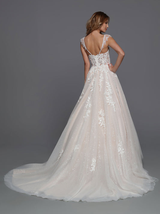 Davinci Bridal 50741 Sheer Lace Ballgown Bridal Gown Sequin Crystal Drape Sleeves Wedding Dress Available Sizes: 2-30 Available Colors: Ivory/Blush, Ivory/Ivory