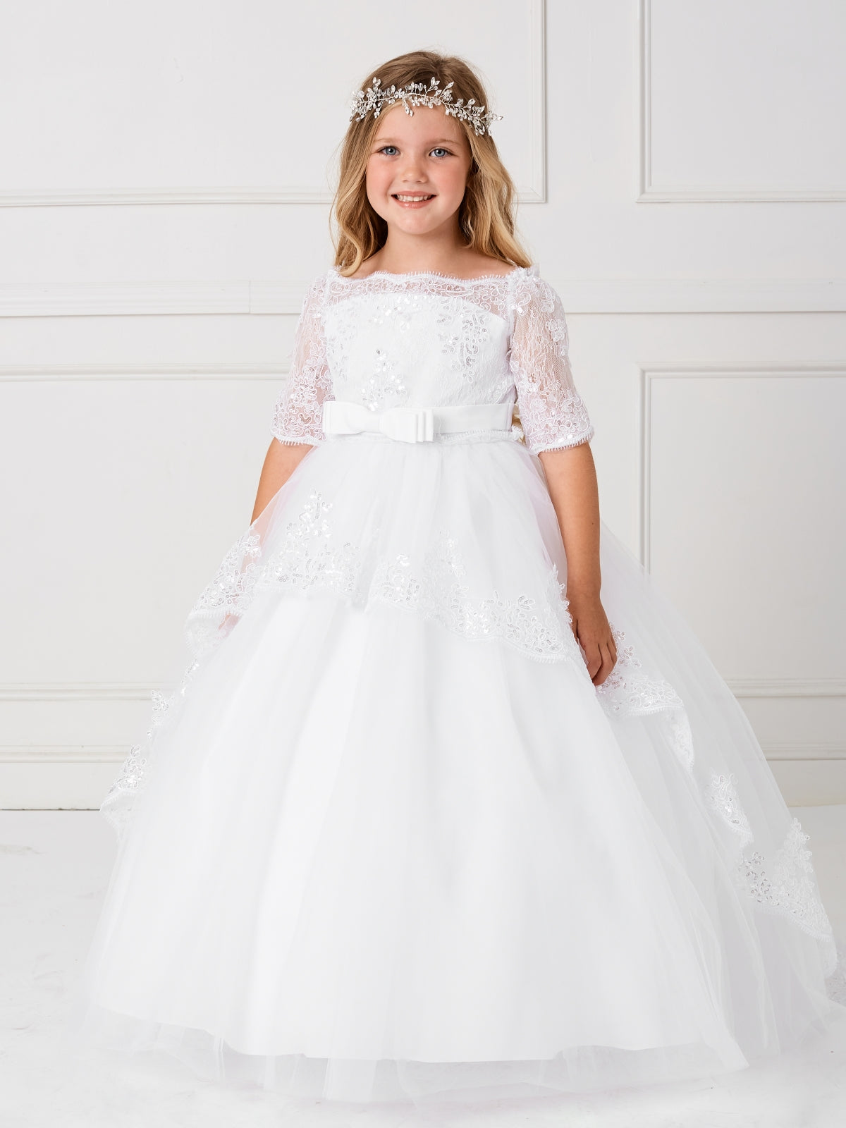 off the shoulder first communion dresses Pentelei Couture 3630