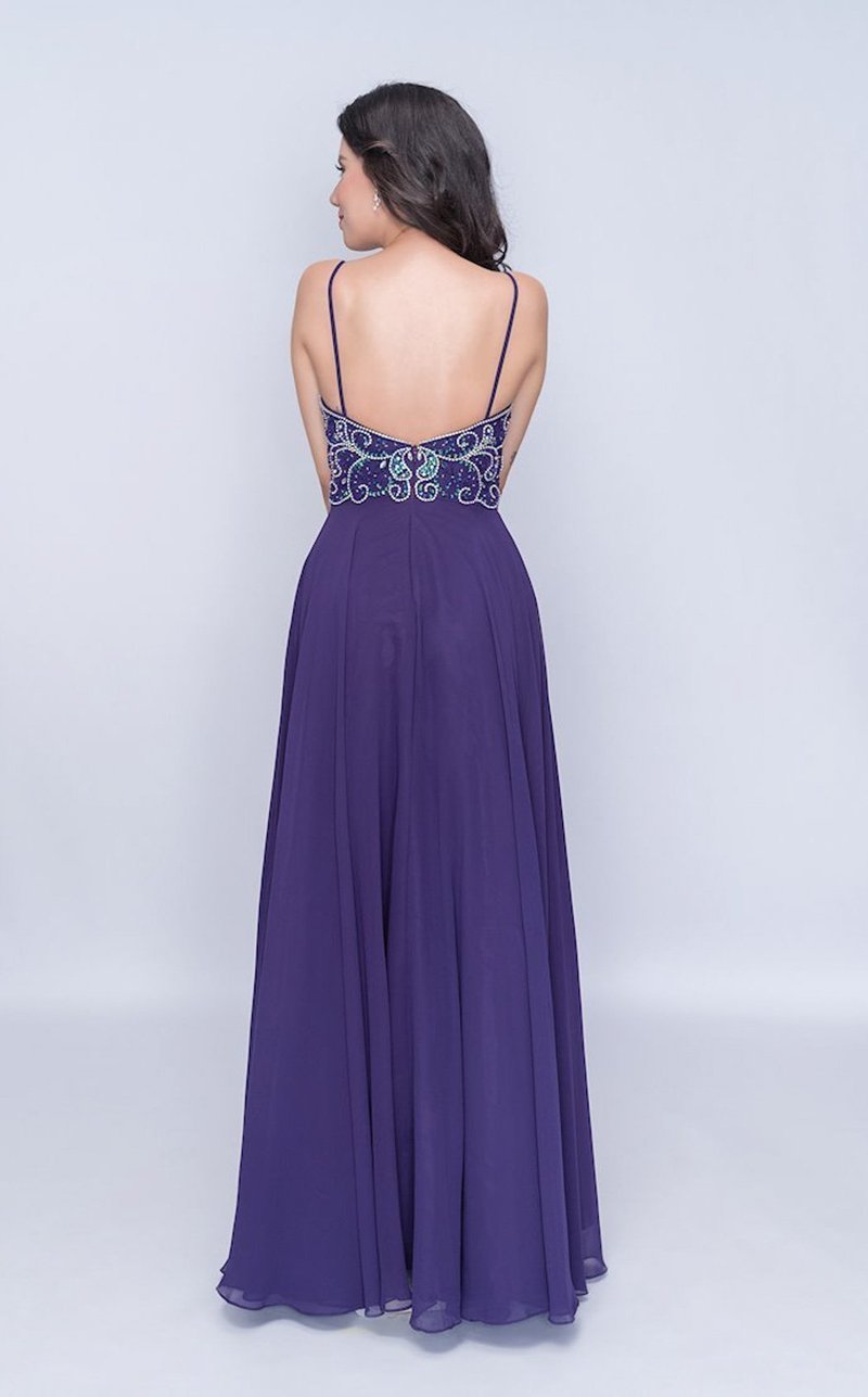 Nina Canacci 6509 Long flowing chiffon A Line Prom Dress. Featuring a Beaded & Crystal Embellished Fitted bodice with a plunging neckline and spaghetti straps.
Available Sizes: 4, 6
Available Colors: Plum