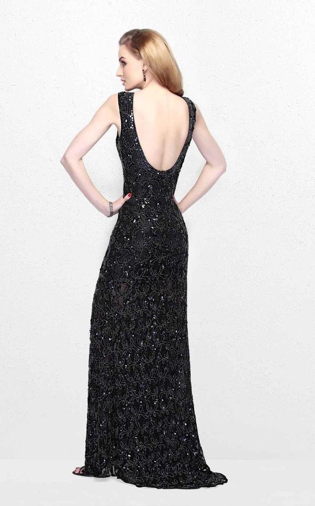 Primavera Couture 1886 Size 6 Black Beaded Backless Prom Dress Pageant Gown