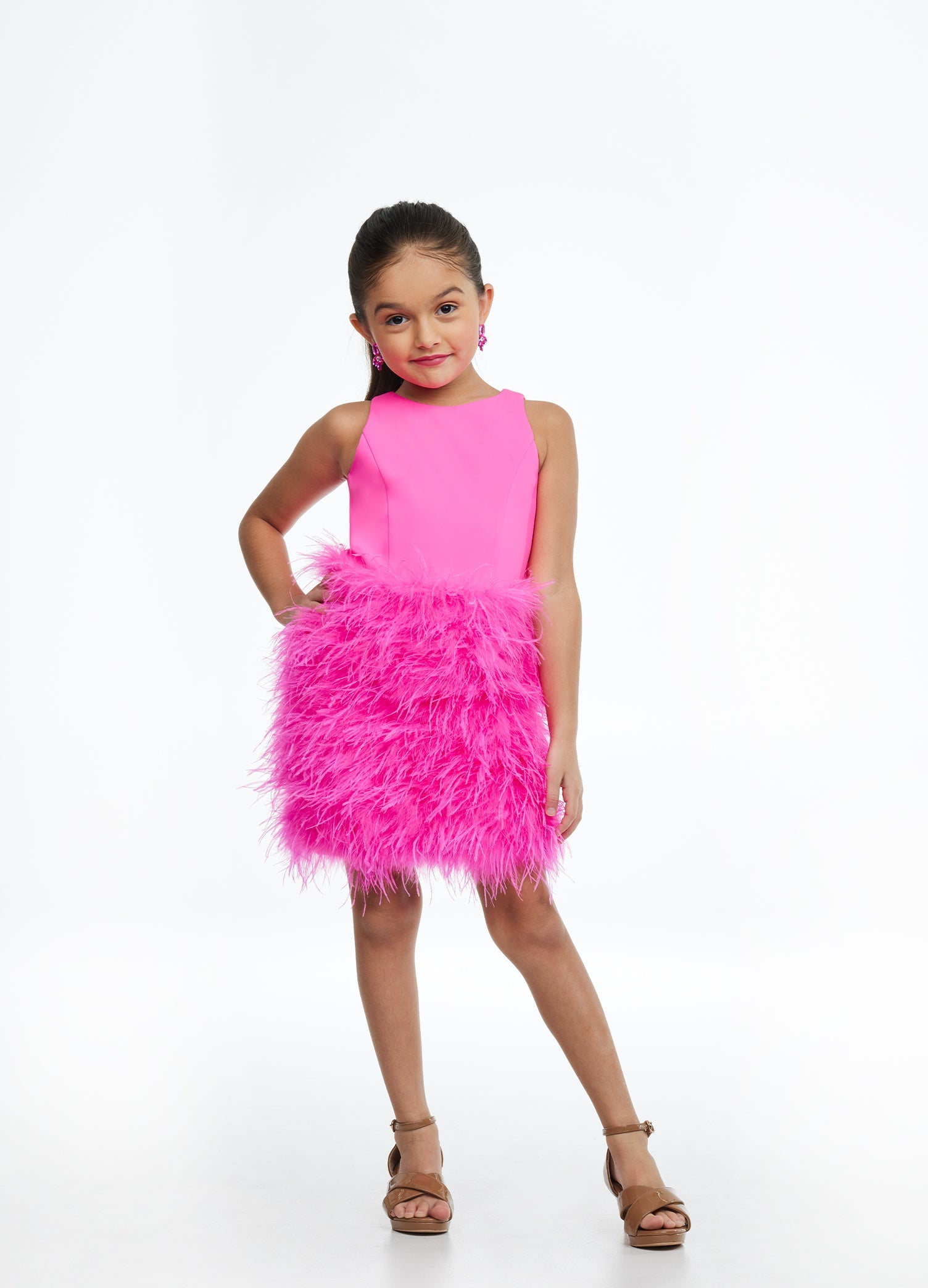 Ashley Lauren Kids 8132 Size 2 Hot Pink Feather skirt girls cocktail short  Pageant Dress Cutout back