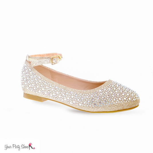 Lanie Girls Little Glitter Heels Crystal Rhinestone Shoes Flats