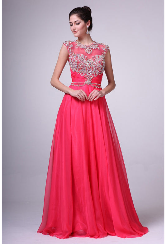 CD 8785 Size 4 Long A Line Chiffon Prom Dress Pageant Gown Crystal High Neck Backless