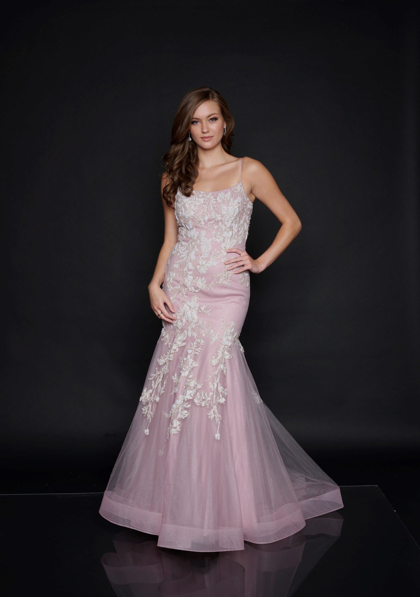 Nina Canacci 9120 Long Shimmer Lace Mermaid Prom Dress Pageant Gown Backless Corset Available Size-0-14 Available Color-Grey/Ivory, Mauve/Ivory, Blue/Ivory