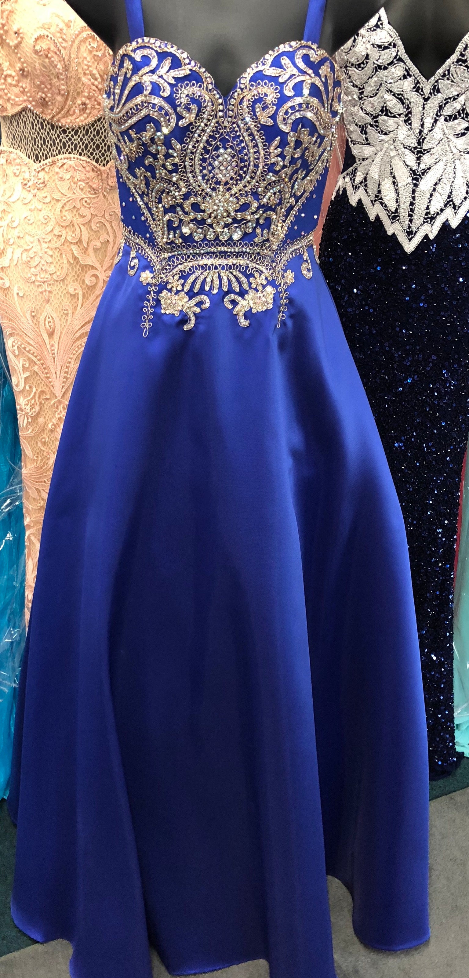 Jovani JVN50070 Size 00 Royal Blue Strapless A Line Prom Dress Embroid Glass Slipper Formals