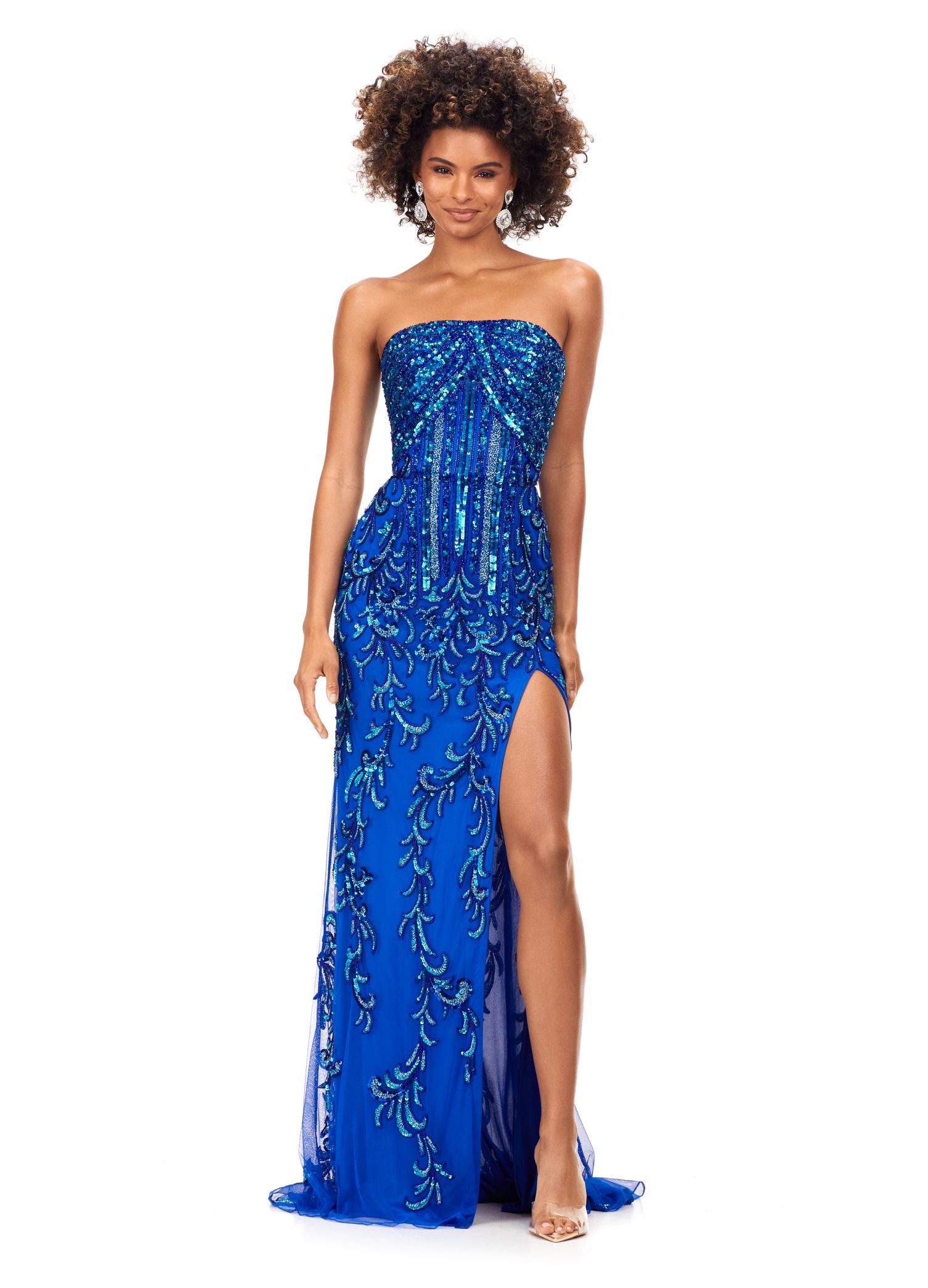 Ashley Lauren 11242 Strapless Beaded Prom Dress with Slit 10 / Royal/Turquoise Ashley Lauren 11242 Strapless Beaded Prom Dress with Slit 10 / Royal/Turquoise