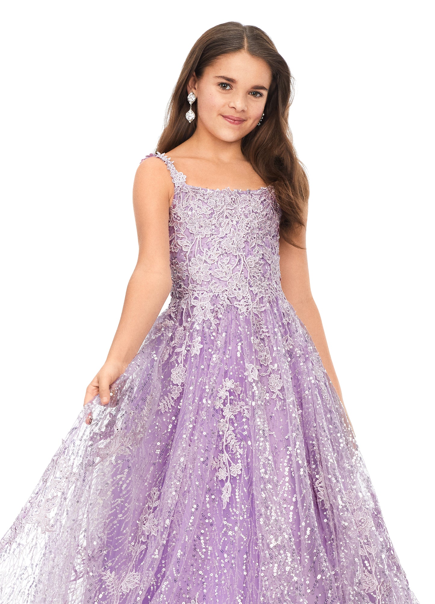 Ashley Lauren Kids 8185 Size 14 LILAC Girls Preteens Glitter Lace Formal Dress Ball Gown