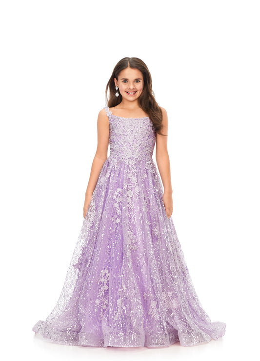 Ashley Lauren Kids 8185 Size 14 LILAC Girls Preteens Glitter Lace Formal Dress Ball Gown