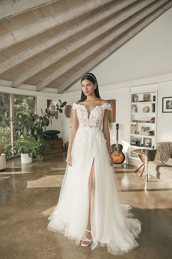 Beloved by Casablanca Bridal BL387 Remi Wedding Dress Off The Shoulder Lace Tulle Skirt 2 / Light Nude/Ivory/Silver Beloved by Casablanca Bridal BL387 Remi Wedding Dress Off The Shoulder Lace Tulle Skirt 2 / Light Nude/Ivory/Silver