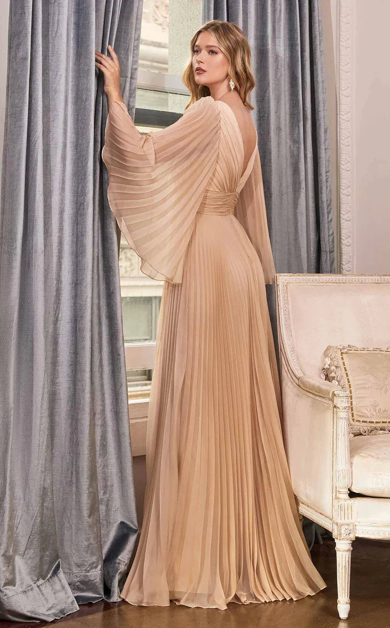 Ladivine CD242 Size 16 Champagne Long Pleated Chiffon A Line Bell Sleeve V Neck Formal Dress Bridesmaid Gown Ladivine CD242 Size 16 Champagne Long Pleated Chiffon A Line Bell Sleeve V Neck Formal Dress Bridesmaid Gown