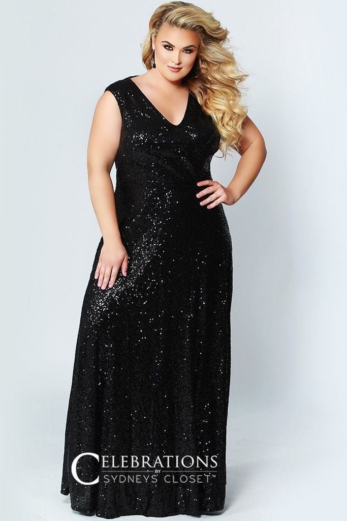 Sydney's Closet CE1801 Size 24 Black Sequin Formal Dress Sydney's Closet CE1801 Size 24 Black Sequin Formal Dress