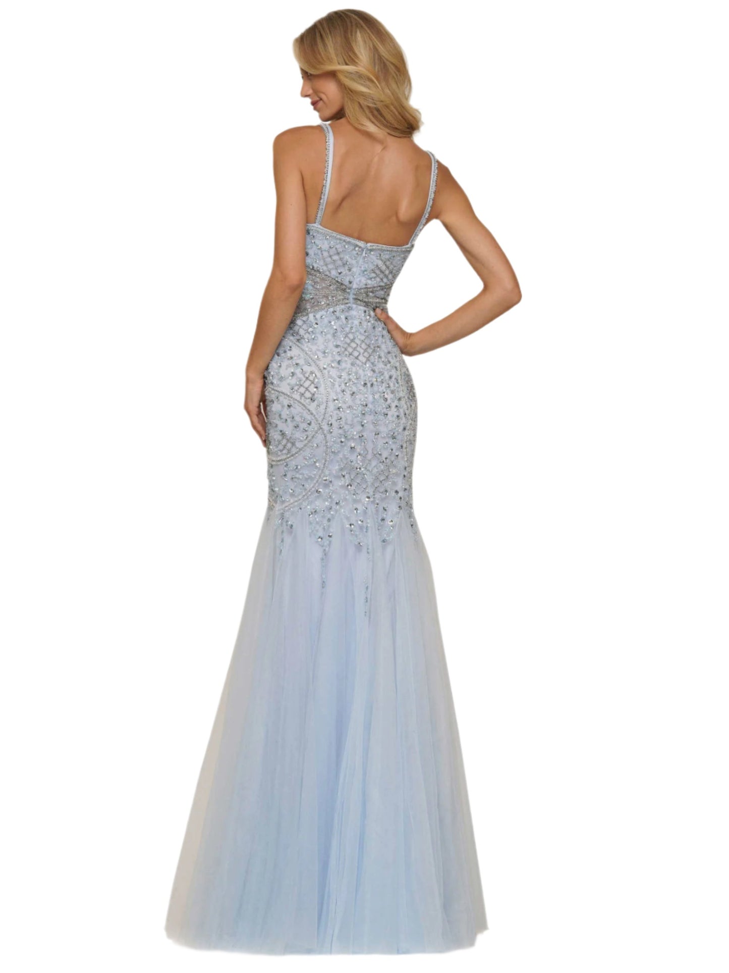 Colors Dress 2230 Black Mermaid Prom or Evening dress with an all over delicately beaded bodice mermaid dress in sweet heart neckline, tulle godet, beaded straps.