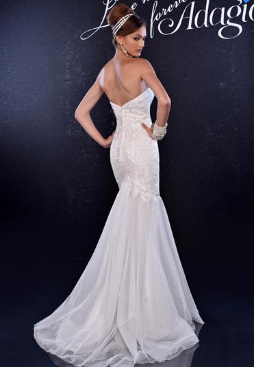 Adagio Bridal D9146 sweetheart neckline Long Fitted Bridal Gown with a lace fit and flare with flowing mermaid skirt destination wedding dress. sequin accented lace 3d floral appliques. speckled lace fit & Flare trumpet skirt. Button lined zipper Color: Ivory Size: 8, 12 Category: Wedding dresses, Bridal Gowns, Destination Bridal Dresses
