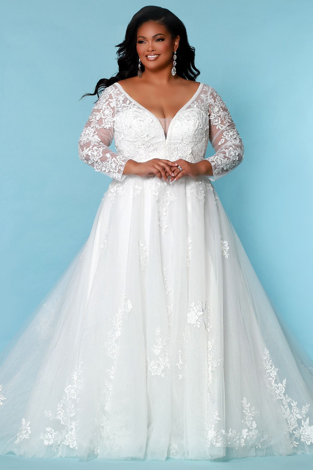 Sydney's Closet SC5275 Skye Wedding Dress Sheer Lace Long Sleeves