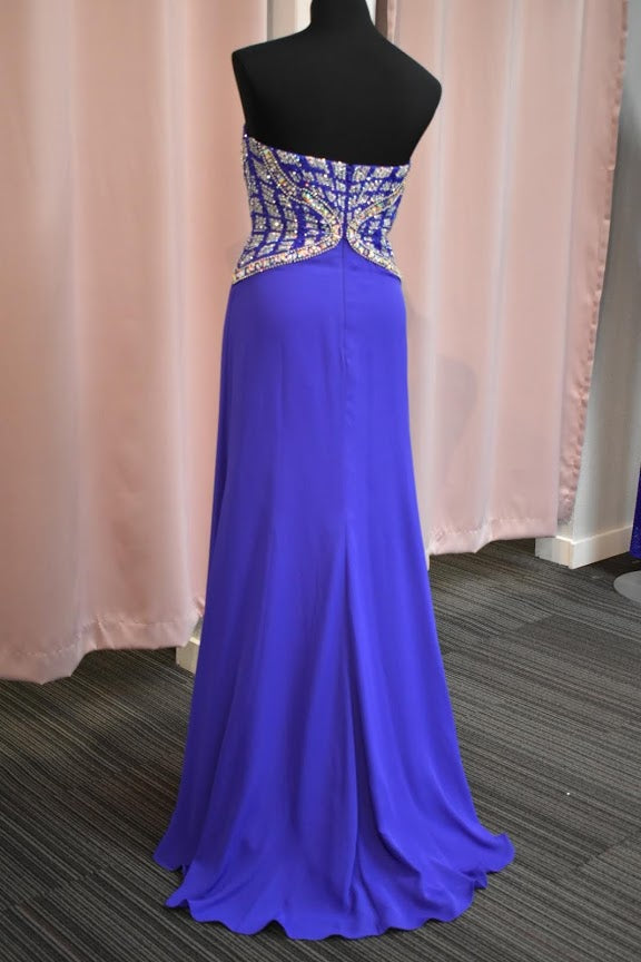 Tony Bowls 11407 Size 6, 10 Crystal Bodice Pageant Dress Sweetheart Chiffon Gown Blue